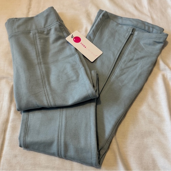 NEW Yogalicious Small Light Blue Terry Brush High Rise Flared Leg Pants Lounge - Picture 4 of 11
